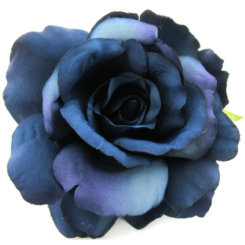 5 inch Navy Blue Rose Poly Silk Flower Hair Clip with Teeth