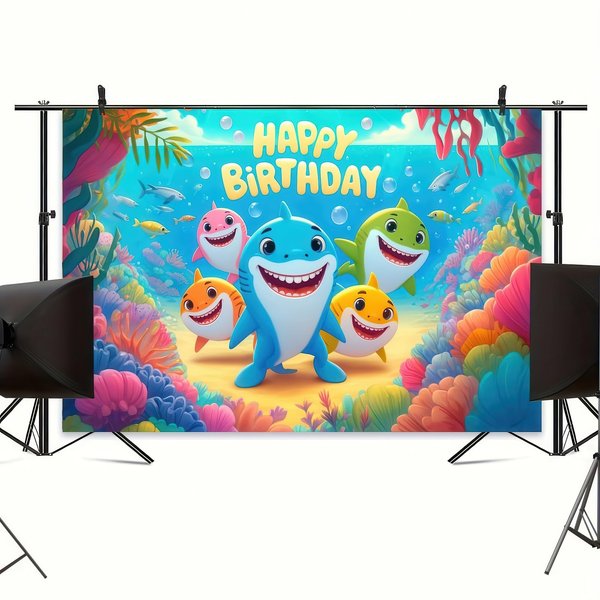 BlissYard Sea Backdrop Happy Birthday Decorations Under Ocean Family Shark Birthday Photography Background Banner for Kids Dolphin Shark Underwater Blue Party Decorations Supplies 71 x 43 inches