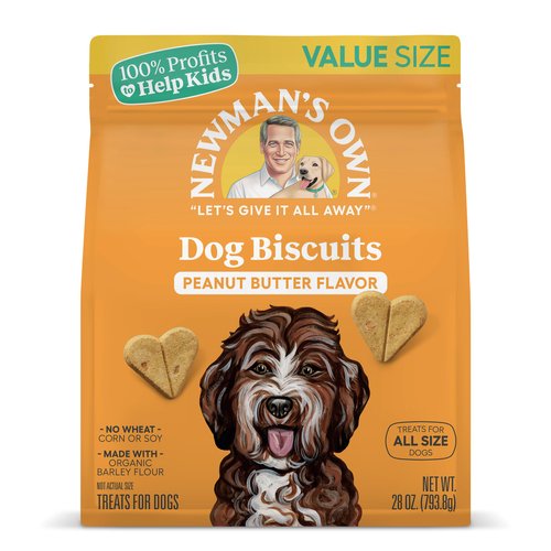 Newman's Own Dog Biscuits - Peanut Butter | Value Size | Made with Organic Barley | No Wheat, Corn, or Soy | 28 oz Bag