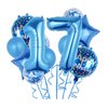 Balloons,11 pcs Foil Balloons 17 Year Old for 17th Birthday Party Supplies Decoration，Confetti Balloon Kids Party Balloons Birthday Party Supplies 17 Years Old Birthday Balloon for Kids (17th, Blue)