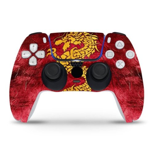 ZOOMHITSKINS Compatible with PS5 Controller Skin, Vinyl for Durable & Fit, Dragon Asia Red Yellow Legend King, Easy to Use, Bubble-free, Precisely Cut