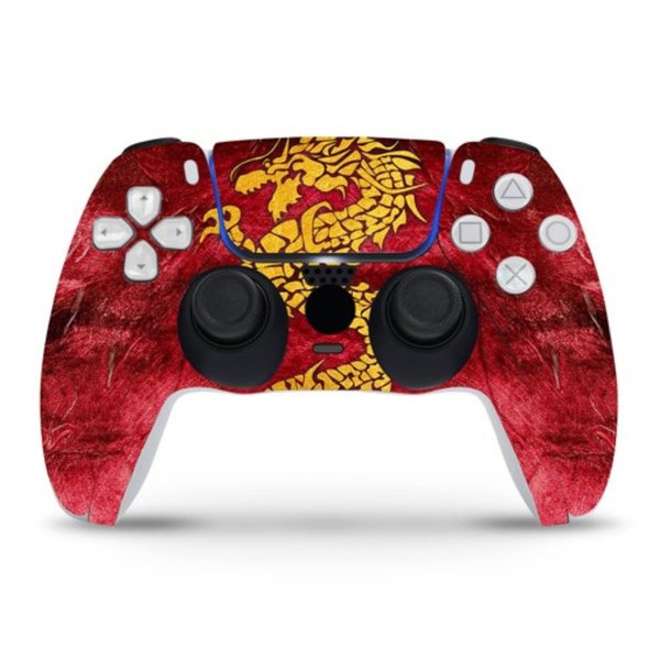 ZOOMHITSKINS Compatible with PS5 Controller Skin, Vinyl for Durable & Fit, Dragon Asia Red Yellow Legend King, Easy to Use, Bubble-free, Precisely Cut