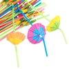 Multicolored Tropical Luau Parasol Hibiscus Print Umbrella Disposable Bendable Drinking Straws for Island Themed Party, Kitchen Supplies, Bars, Restaurants (48 Pack)