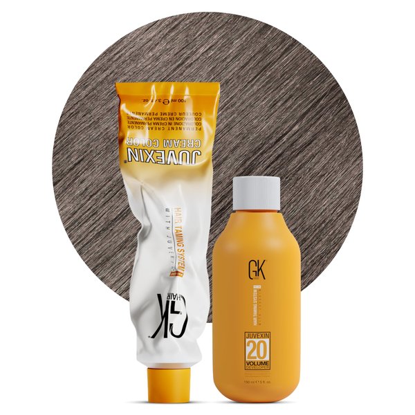 GK HAIR Global Keratin 8.1 Ligt Ash Blonde Hair Color Cream Tube (3.4 Fl Oz/100ml) + 20 Volume Developer (5 Fl Oz/150ml) - Professional Permanent Long Lasting Toner Dye