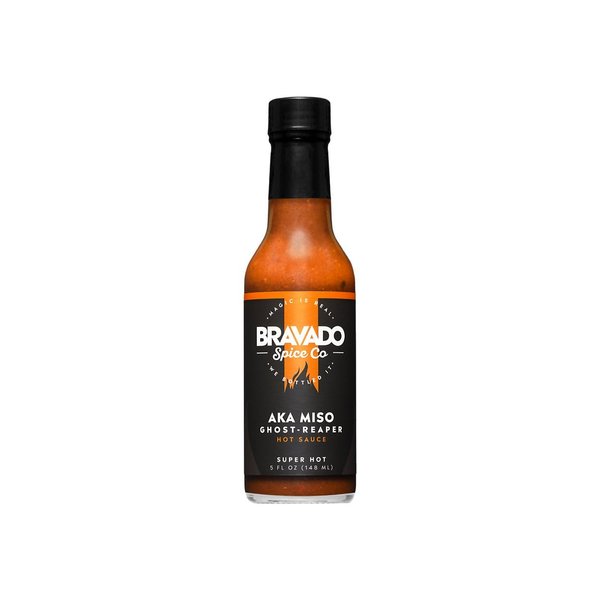 Aka Miso Ghost Reaper Hot Sauce By Bravado Spice FEATURED ON HOT ONES Gluten Free, Vegan, Low Carb, Paleo Hot Sauce All Natural 5 oz Hot Sauce Bottle Award Winning Gourmet Hot Sauce