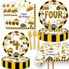 51 Pcs Construction 4th Birthday Party Supplies Dump Truck Four Years Old Tablecloth Paper Plates Napkins Forks Cups Dinnerware for Construction 4th Birthday Party Supplies Decorations