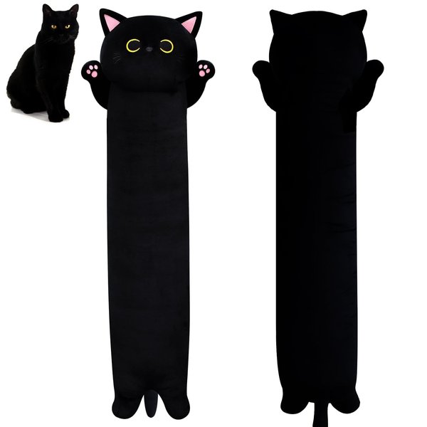 MUFEIRUO Long Cat Plush Long Cat Body Pillow, 31" Kawaii Cartoon Cat Stuffed Animals Soft Cat Plushie, Cute Black Cat Plush Pillow Cuddle Pillow Stuffed Cat Toys for Kids Birthday