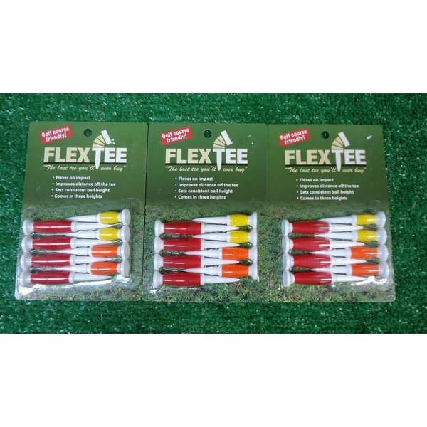 Flex Tee Golf Tees, 3-Pack Special, 24-tees, Red, Yellow, Org. New