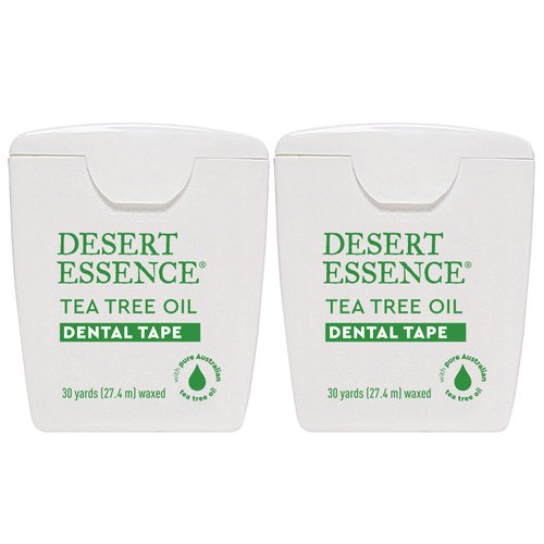 Desert Essence Tea Tree Oil Dental Tape - 30 Yards - Pack of 2 - Naturally Waxed w/Beeswax - Thick Flossing No Shred Tape - On The Go - Removes Food Debris Buildup - Cruelty-Free Antiseptic