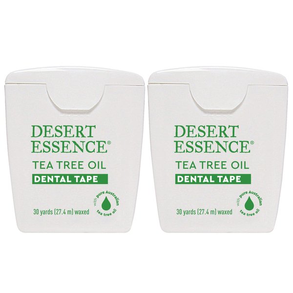Desert Essence Tea Tree Oil Dental Tape - 30 Yards - Pack of 2 - Naturally Waxed w/Beeswax - Thick Flossing No Shred Tape - On The Go - Removes Food Debris Buildup - Cruelty-Free Antiseptic
