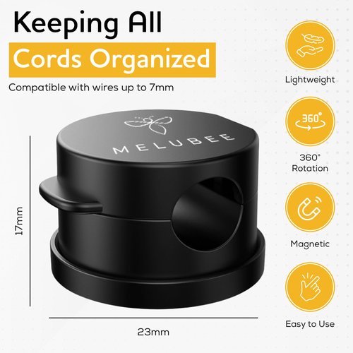 MELUBEE Snap-on Magnetic Cable Clips 6-Pack – 360 Degrees Rotation Cord Holders for Desk, Dorm, Office, Nightstand Organization – Adhesive Charger & Wire Management for Phone, Laptop, Computer