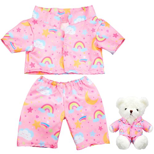 Bunnycool 2 Pcs PJ's Bear Clothes Outfit, Fit Most 12-16 Inch Bears Stuffed Animal Clothes Pajamas Plushy Clothes for Stuffed Animals, Pre Kindergarten Toys(Pink)