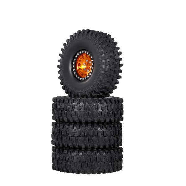 GoolRC 4PCS 1.9 Inch RC Crawler Rubber Tires with Metal Rim for 1/10 RC Rock Crawler Traxxas TRX-4 TRX-6 Axial Scx10 90046 RC4WD RC Car Parts (Golden)