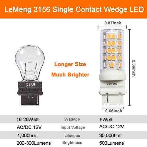 LEMENG 5Watt S8 3156 Wedge Base LED Light Bulb 12VAC/DC Low Voltage(2700K Warm White) 500Lumens,35-50watt Halogen Equivalent,Outdoor Landscape Pathway Driveway Deck Step Paver Lighting-6 Pack
