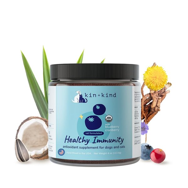 kin+kind Natural Cranberry Supplement Powder for Dogs&Cats - Boost Healthy Immunity and Bladder Support with Organic Formula - Organic Cranberry, Blueberry and Coconut - Small 4oz - Made in USA