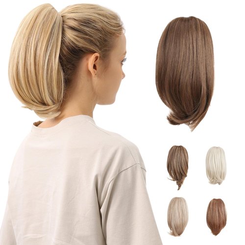 JUVABUN 10" Straight Claw Clip In Ponytail Hair Extensions - Light Brown| Synthetic Ponytail Extension | Hair Extensions for Women & Men | Washable, Realistic And Synthetic |Light Brown