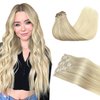 GOO GOO Clip in Hair Extensions Real Human Hair, 18inch 151g 7Pcs, 17/22/60 Balayage Ash Blonde to Golden Blonde and Platinum Blonde, Remy Human Hair Extensions Clip ins for Women, Natural Human Hair