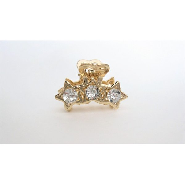 Small shiny gold metal three stars hair claw clip with crystals