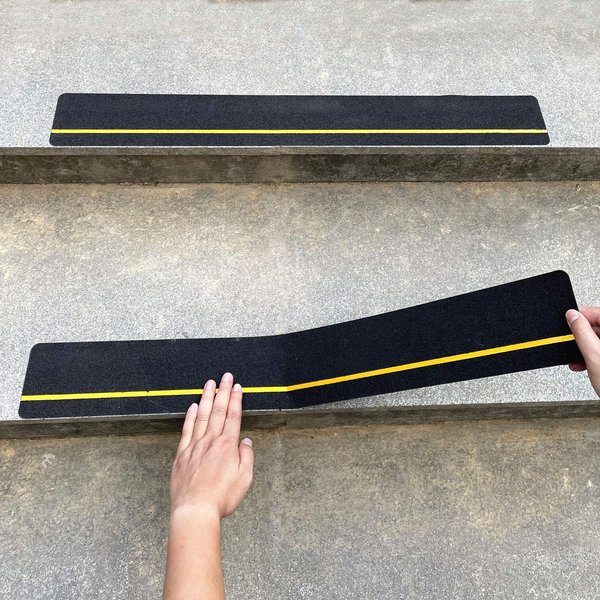 COSIMIXO 4" x 30" 10Pack Anti Slip Stair Tread with Reflective Stripe,Best Grip Non Slip Tape,Non Skid Tape, High Traction Adhesive for Stairs Step, Black