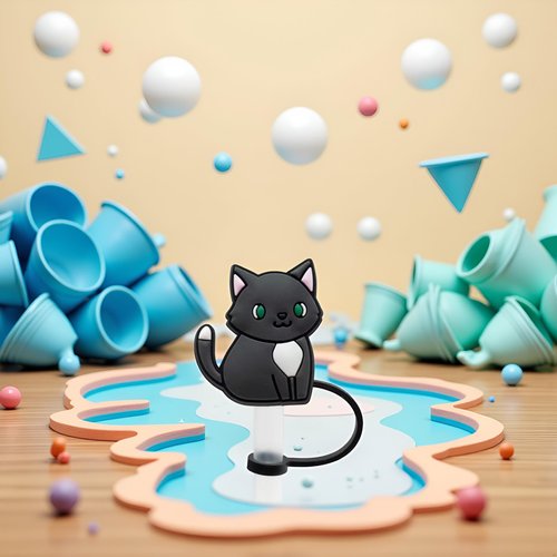 Black Cute Kitten Straw Tips Cover Reusable Straw Toppers Dust-Proof Straw Cover Plugs for Drinking Straws Party Birthday Party Gifts Portable for 6 8mm Small Size Straw Caps Decoration
