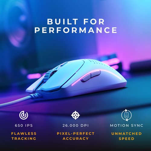 Glorious Gaming Model O 2 Wired Gaming Mouse - 59g Ultralight, FPS, 26,000 DPI, Motion Sync, 80M Click Rated Switches, 6 Programmable Buttons, Ambidextrous, RGB, PTFE Feet - White