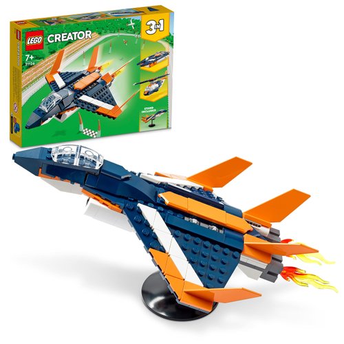 LEGO® Creator 3in1 Supersonic Jet 31126 Building Kit; Build a Jet Plane and Rebuild It into a Helicopter or a Speed Boat Toy
