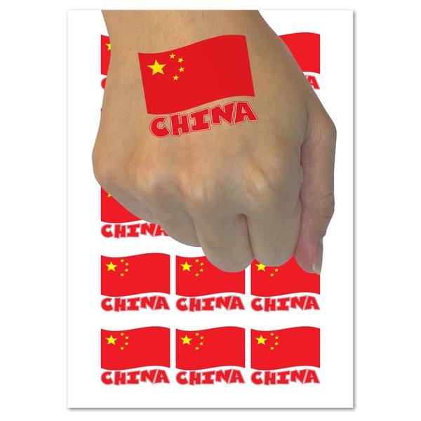 China with Waving Flag Cute Temporary Tattoo Water Resistant Fake Body Art Set Collection - 54 1" Tattoos (1 Sheet)