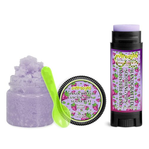 Natural Grape Soothing & Luscious Lips by OverSoyed Exfoliator & Chapped Lip Repair Lip Care Combo | Artisan Handcrafted to Order Tart Juicy Muscadine Grape Lime Lemon Flavored Exfoliating Sugar Lip Scrub & Lip Moisturizer Balm Gift Set