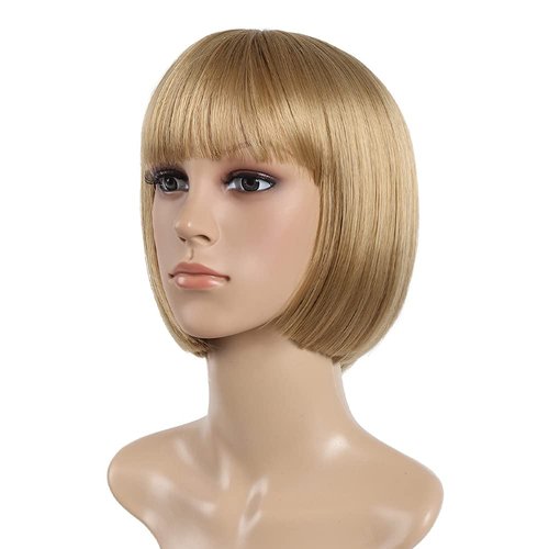 SYXLCYGG Bob Wig Short Blonde Wigs Flame Retardant 10" Straight Womens Synthetic Hair Wig With Bangs Girl Cosplay Party White Women Daily(Free Wig Cap)