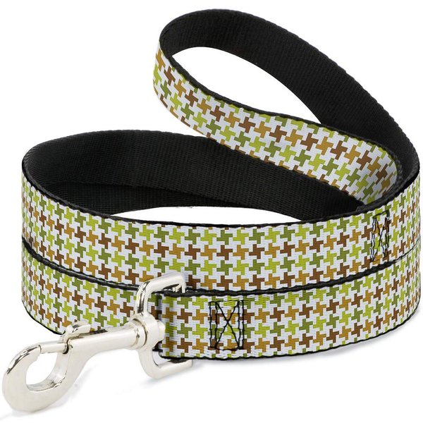 Buckle-Down Pet Leash - Houndstooth White/Green/Brown - 6 Feet Long - 1.5" Wide