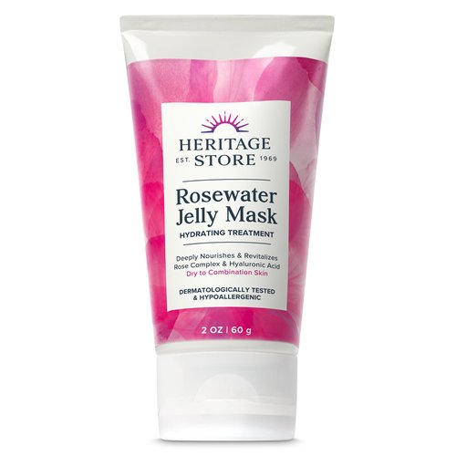HERITAGE STORE Rosewater Jelly Facial Mask - Hydrating Treatment for Dry Combination Skin, Gel Face Mask Locks in Moisture w/Hyaluronic Acid and Rose Complex, Hypoallergenic, Vegan, Cruelty Free, 2oz
