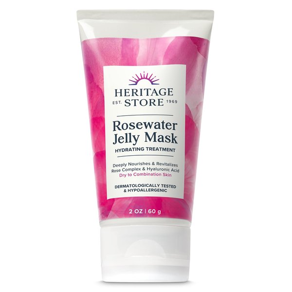 HERITAGE STORE Rosewater Jelly Facial Mask - Hydrating Treatment for Dry Combination Skin, Gel Face Mask Locks in Moisture w/Hyaluronic Acid and Rose Complex, Hypoallergenic, Vegan, Cruelty Free, 2oz