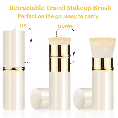 Keriloo Retractable Kabuki Makeup Brush 2 Pack, Travel Powder Foundation Makeup Brush Face Blush Brushes for Blending Liquid, Blush, Bronzer, Buffing, Sunscreen,Flawless Cosmetics