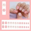 24 Pcs Hot Pink Press on Nails Short Square - YEFIUO Cute Fake Nails Press ons Spring Glossy Nail Tips Full Cover False Nails with Flower Design Glue on Nails Kit Acrylic Set Nail Art DIY for Women