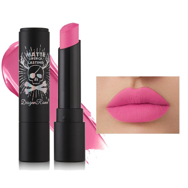 Pink Matte Lipstick Tube, Smudge Proof Long Lasting Matte Velvety Lipstick, Intense & Bold Color Matte Lipstick, High Pigmented Matte Lip Stick, Halloween Waterproof Lip Gloss for Women (05# Pink)
