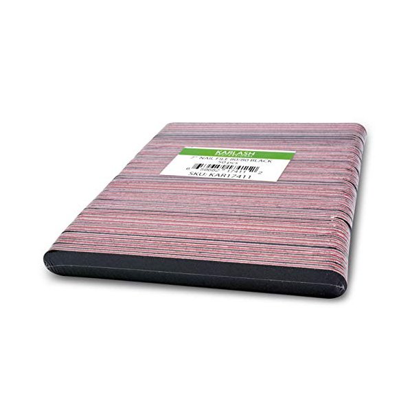 Karlash Professional Double Sided Emery Board 7" Black Nail File 50pcs (80/80 Grid)