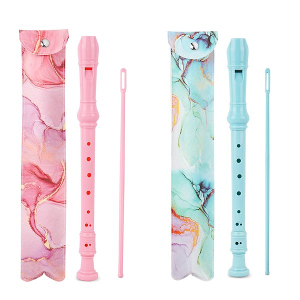 Jasenna 2 Pack Recorder Instrument for Beginner Kids Adults,8-Hole Soprano Descant Recorder Music Flute with with Cleaning Rod & Leather Case For School Student Home Entertainment(4-Splash Ink)