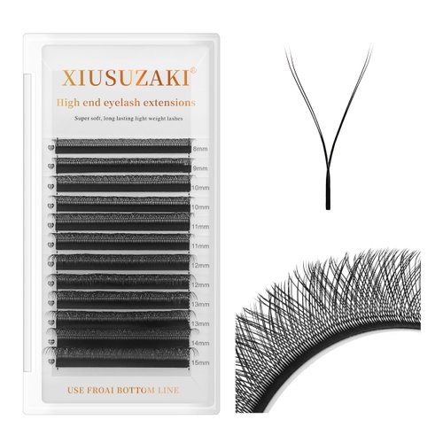 XIUSUZAKI YY Lash Extensions Y Eyelash Extensions 0.07mm Thickness D Curl Mix 8-15mm YY Lashes 4D Premade Fans Individual Lashes Volume Matte Black 12 Rows Crisscross False Eyelashes(YY-0.07-D,8-15mm)