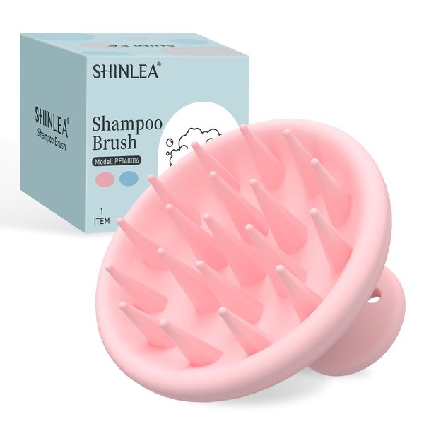 SHINLEA Silicone Scalp Massager Shampoo Brush, Head Scrubber with Soft Bristles for Hair Growth, Deep Clean and Dandruff Removal, Shower Hair Brush Wet & Dry Use, Pink