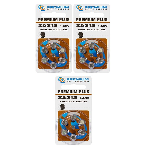 Premium Batteries Zinc Air Hearing Aid Batteries ZA312 1.45V Size 312, PR41, P312 (18 Batteries)