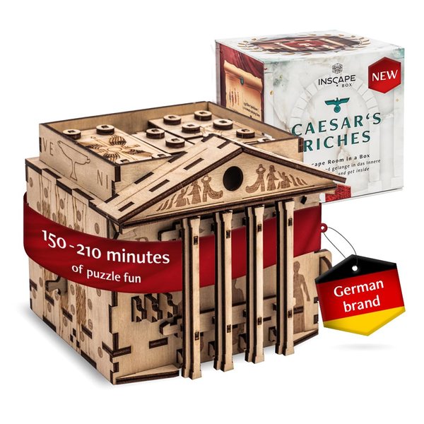 INSCAPE Caesar´s Riches Puzzle Box - Escape Room in A Box for Adults - Cluebox - Mind Puzzles for Adults - Puzzle Boxes with Hidden Compartments - Puzzle Boxes for Adults - Wooden Puzzle Box