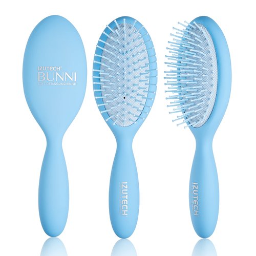 IZUTECH Pro Bunni Soft Wet/Dry Detangling Hair Round Paddle Brush for Women with Air Cushion (Blue)