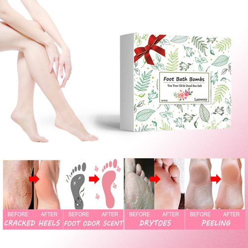 Lanwexy Bath Foot Bombs, 16 Pack Foot Soak with Bath Salt and Tea Tree Oil. Organic Natural Handmade Aroma Pure Essential Oil Bubble Foot Balls for Foot Callus, Dry Cracked, Stubborn Foot Odor Scent.