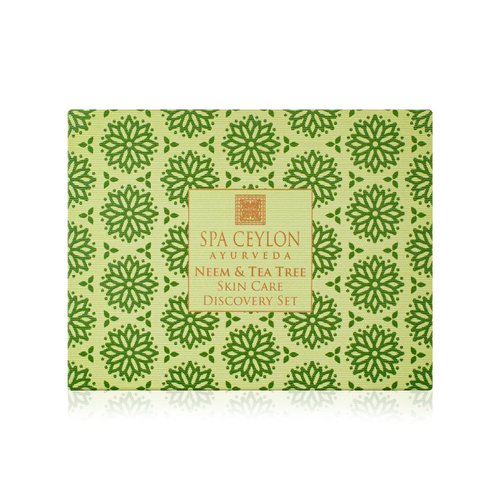 Spa Ceylon Neem & Tea Tree Skin Care Discovery Set | Travel Size Face Care Set | Organic Cleanser, Masque, Exfoliator & Face Protector | For Oily Acne-Prone Skin