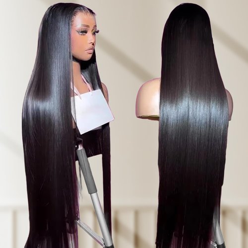 kocorose 30 Inch 5x5 HD Lace Closure Wigs Human Hair Glueless Straight HD Lace Front Wigs Human Hair Pre Plucked 180 Density Human Hair Wigs with Elastic Band Realistic Looking Black Color