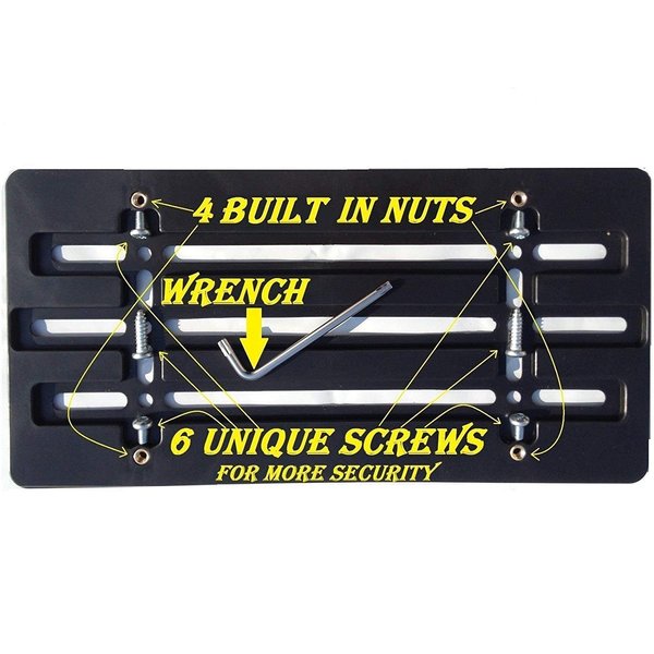 Universal Front Bumper License Plate Bracket, Plate Holder Set with 6 Unique Screw Bolts & Wrench Kit, License Tag Mounting Kit, Plate Holders, Premium Car & Truck Accessories