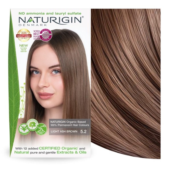 Naturigin Permanent Hair Dye, 5.2 Light Ash Brown, Ammonia and Paraben Free, up to 100% Gray Hair Coverage, Long Lasting, Vegan, Cruelty Free