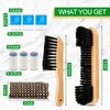 5 Set Billiards Pool Table Rail Brush Cleaning Tools Pool Table Brush Set with 8 Pool Cue Chalk Cubes Cloth 8 Slip on Pool Cue Tip for Wooden Kit of Billiard Accessories (Wood Color)