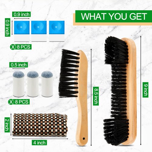 5 Set Billiards Pool Table Rail Brush Cleaning Tools Pool Table Brush Set with 8 Pool Cue Chalk Cubes Cloth 8 Slip on Pool Cue Tip for Wooden Kit of Billiard Accessories (Wood Color)