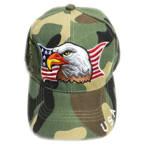 3D Emboridered Patriotic USA American Flag Flying Bird Design Baseball Cap Hat Visor (Camo)